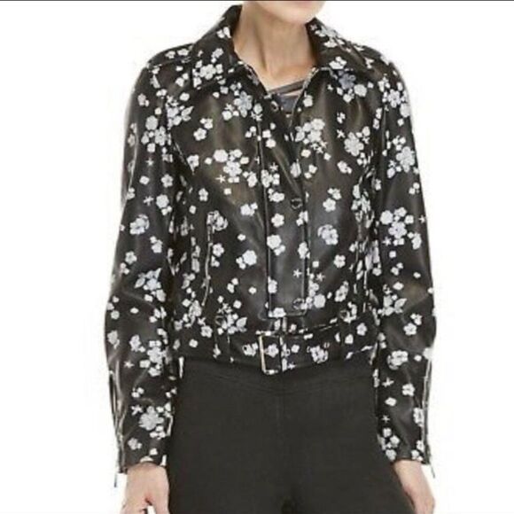 MICHAEL Michael Kors Leather Floral Moto Jacket Size Small - Picture 2 of 15